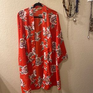 Red pin stripe and floral duster /kimono
